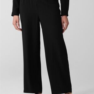 Eileen Fisher black silk Georgette crepe straight leg pants NWT